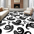 Abstract Black Swirl Pattern Rug