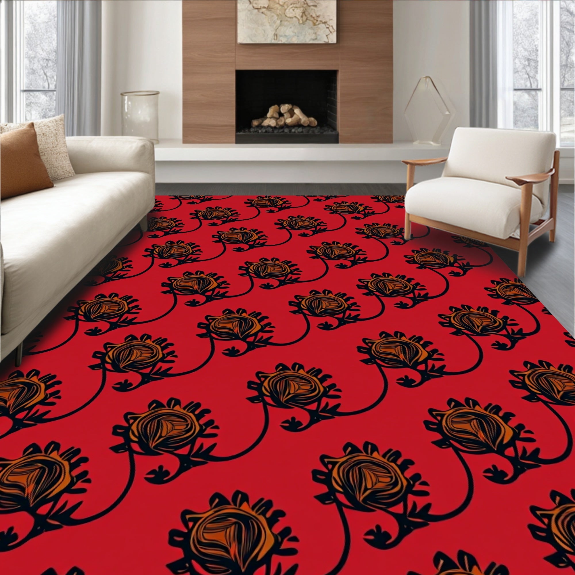 Ornate Floral Vine Pattern Rug
