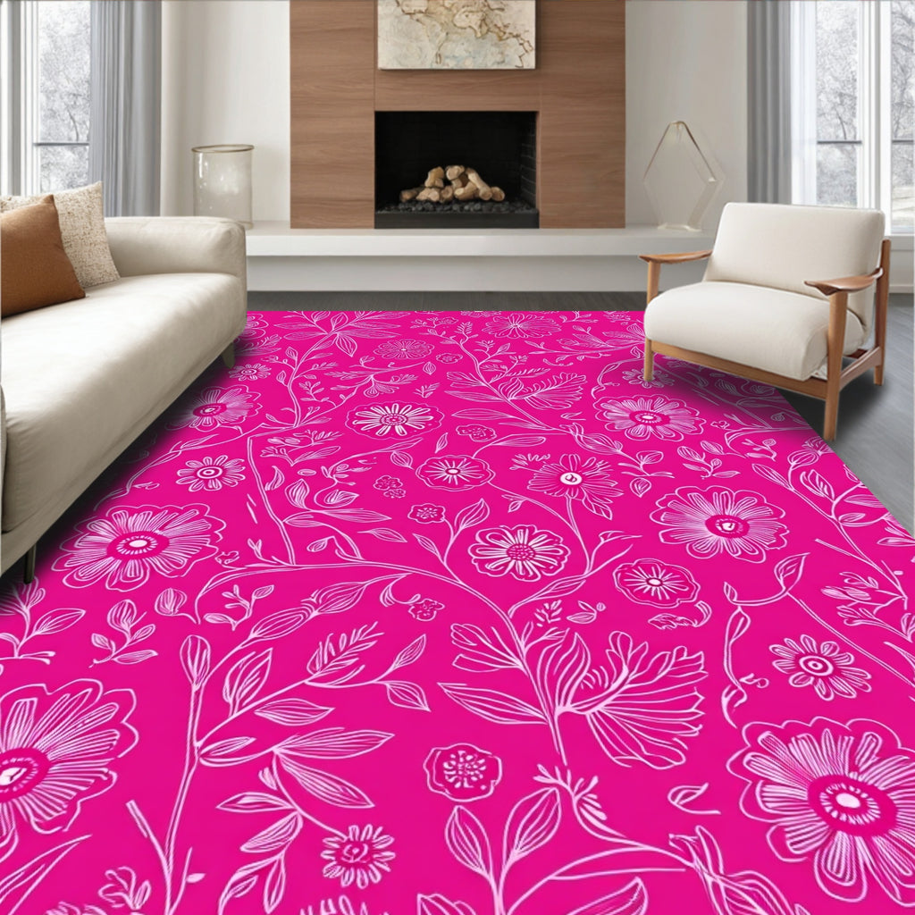 Orchid Fuchsia Floral Outline Rug