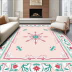 Pink Floral Starburst Border Pattern Rug
