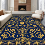 Classic Blue Yellow Elaborate Floral Rug