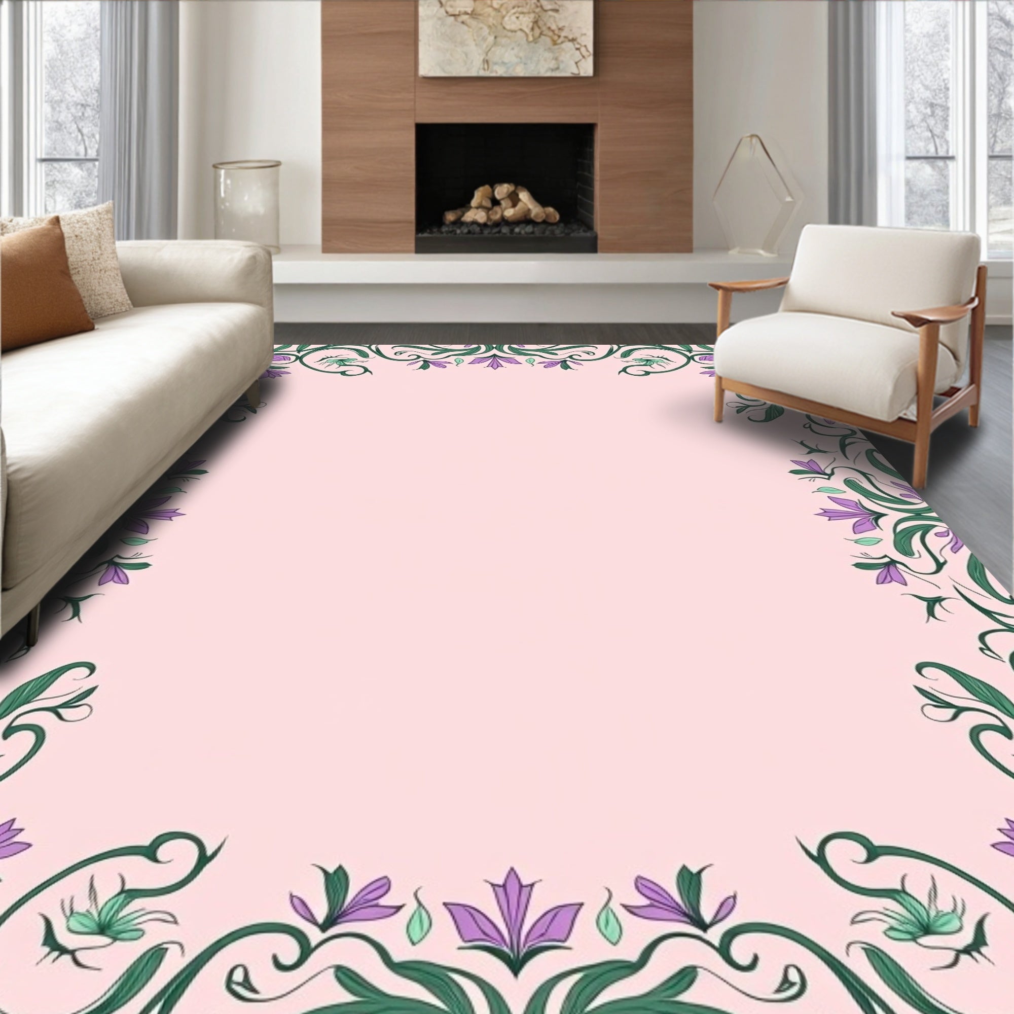 Floral Scrollwork Vintage Inspired Design Rug