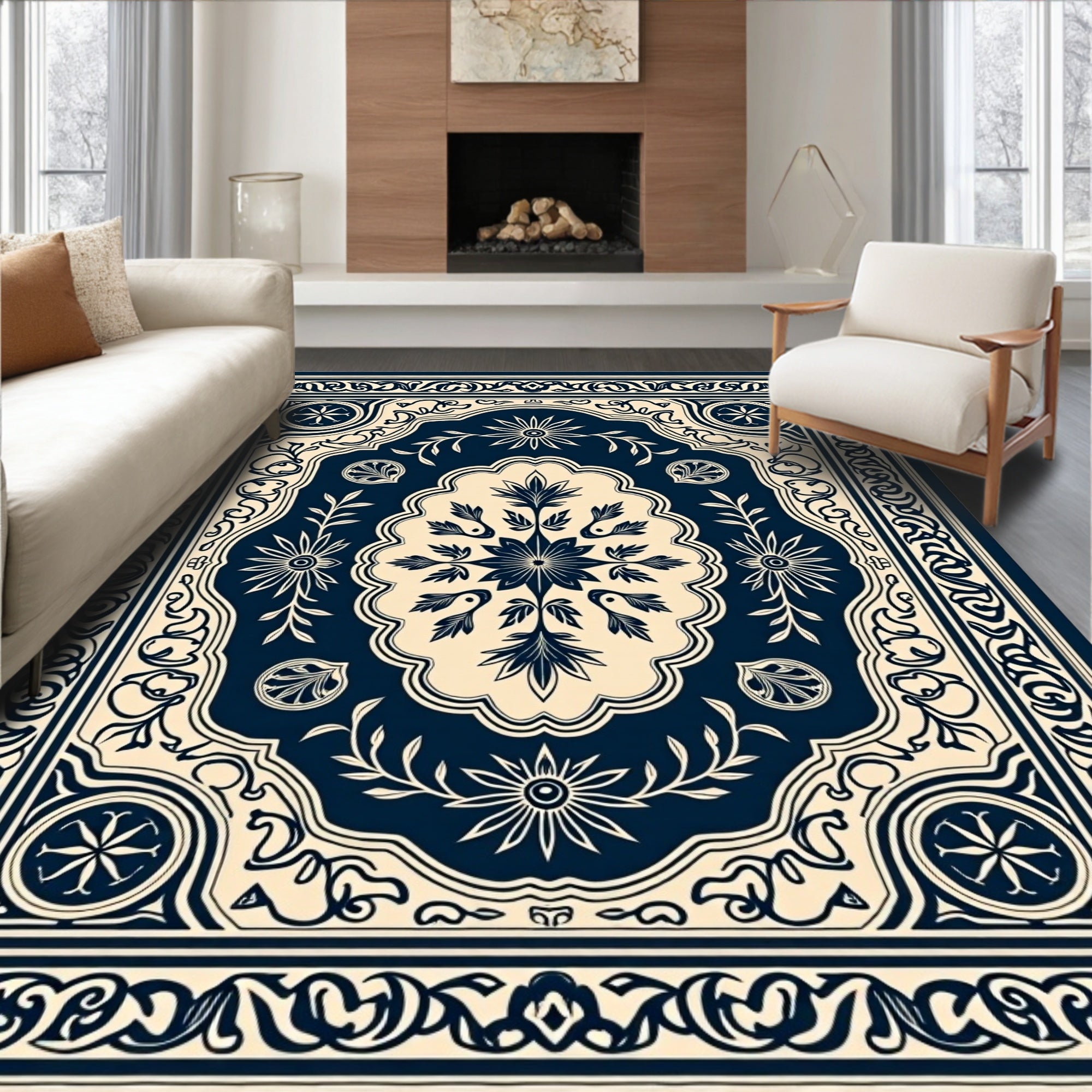 Classic Floral Inlay Pattern Rug