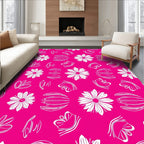 Whimsical White Floral Outline Pattern Rug