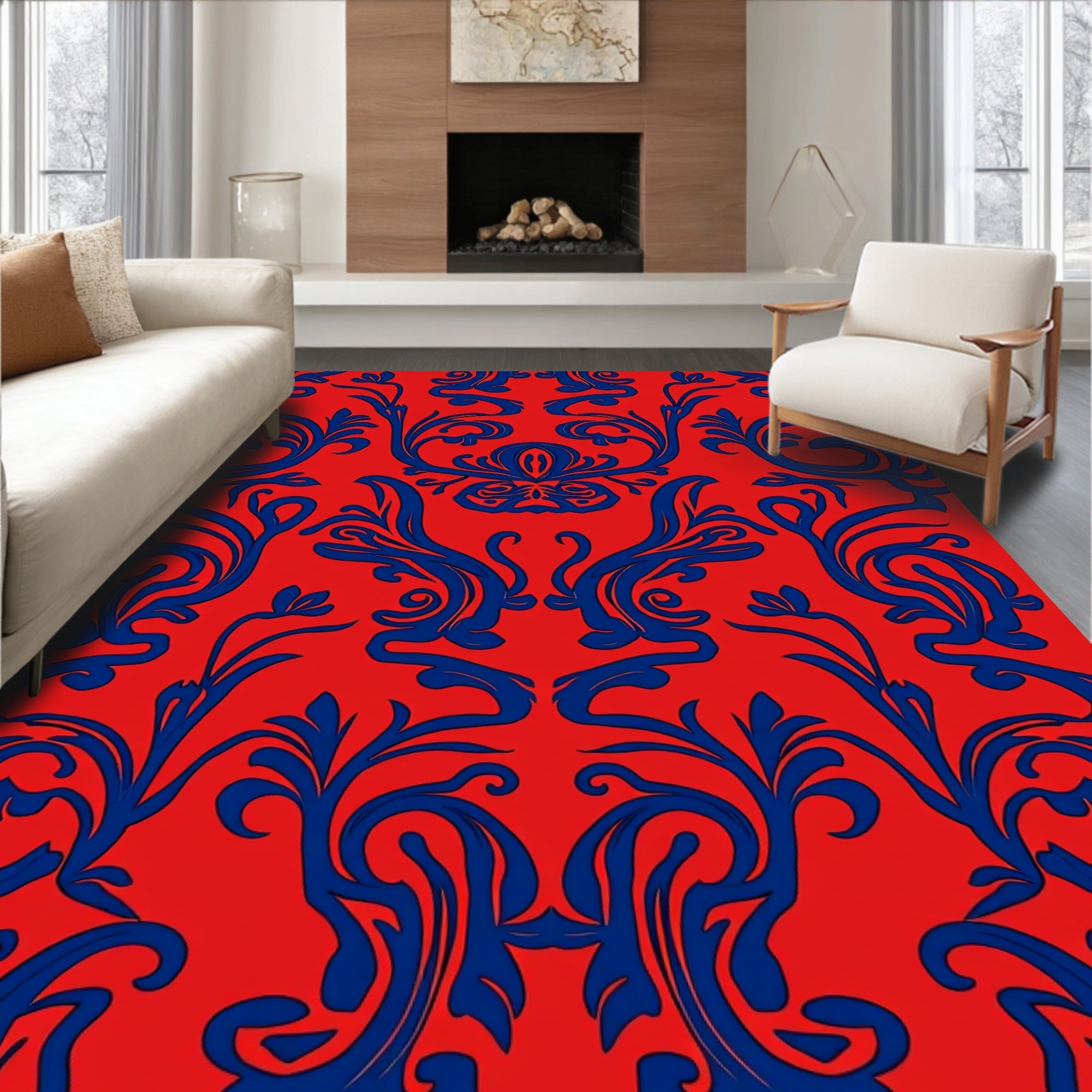 Bold Floral Swirl Pattern Rug