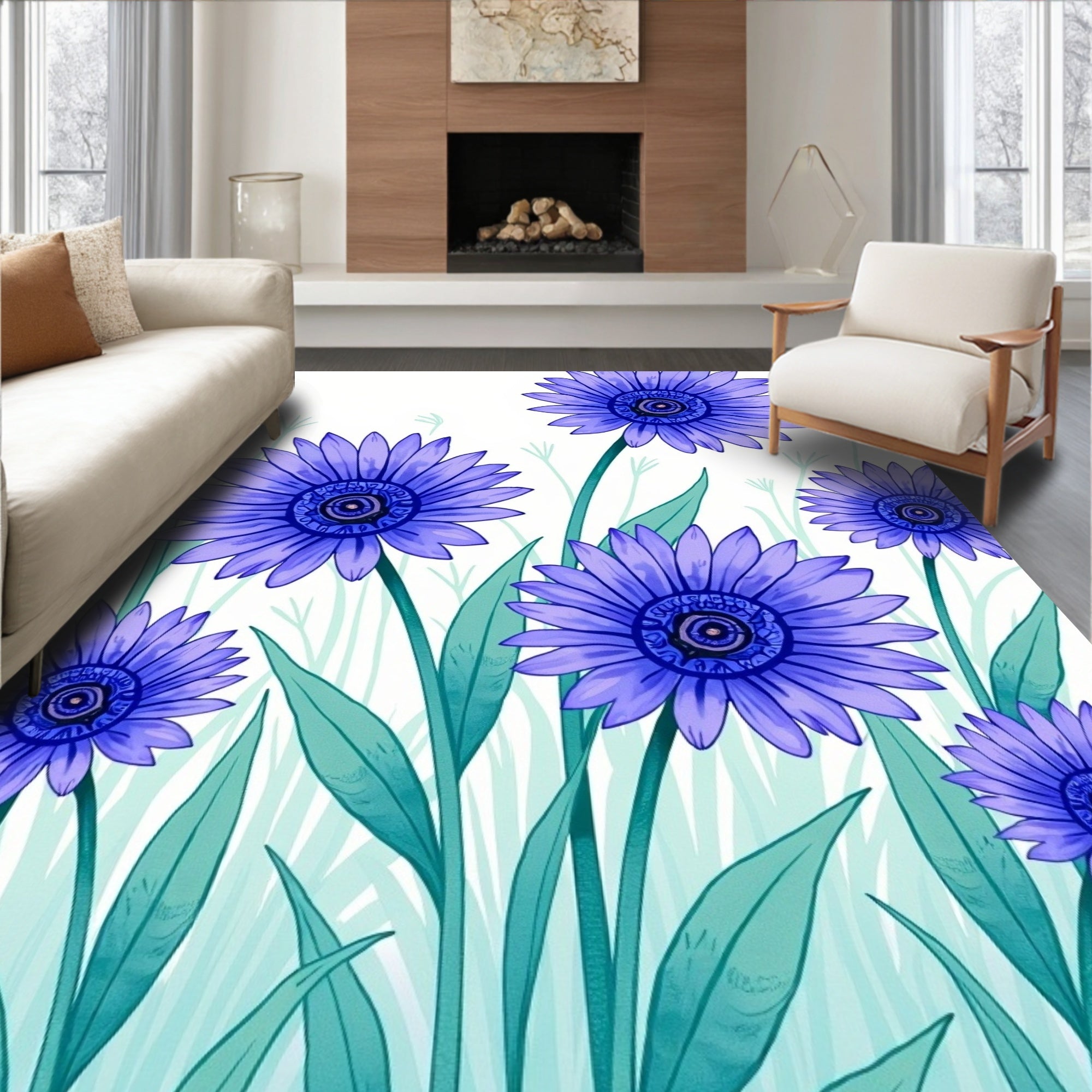 Purple Floral Botanical Garden Design Rug