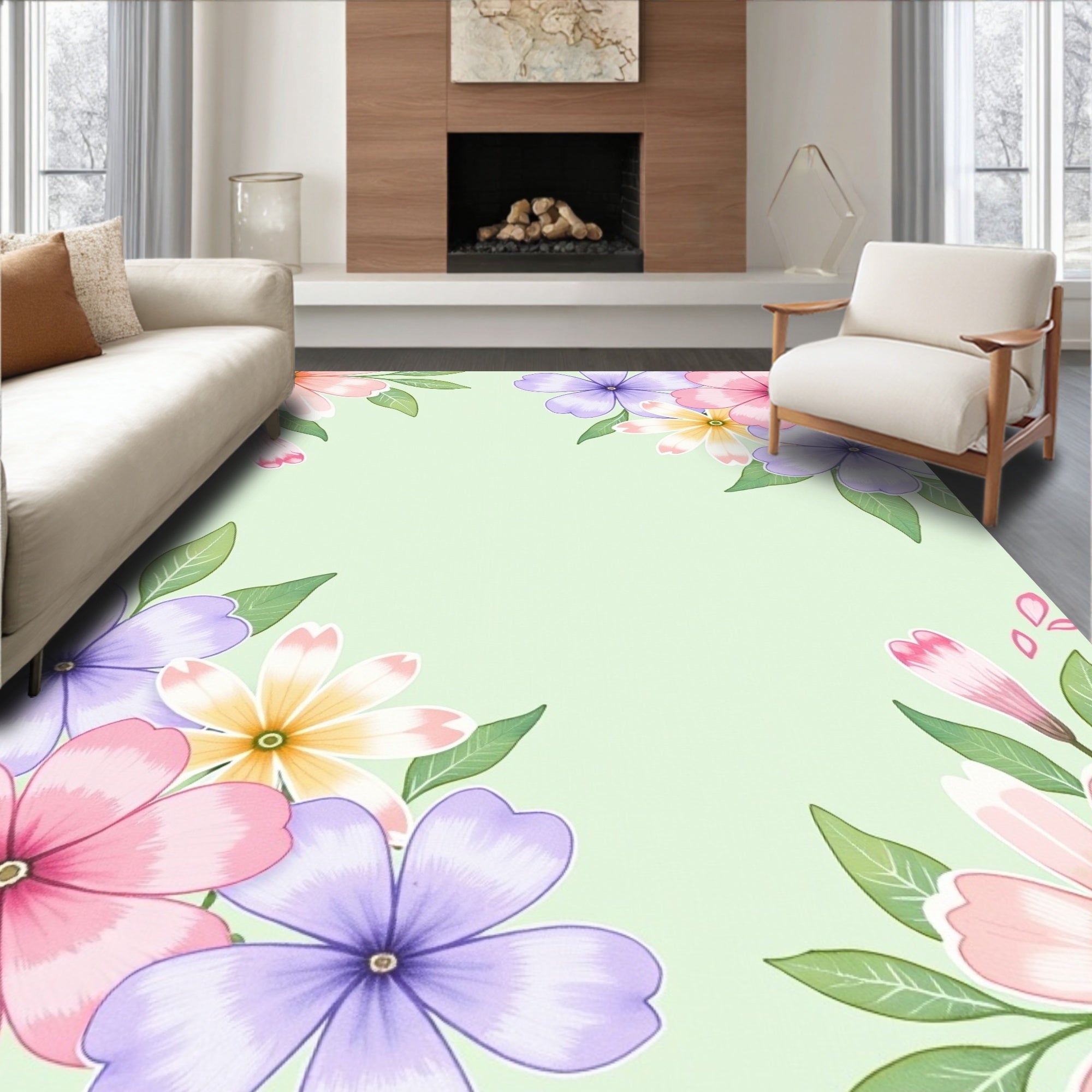 Pastel Floral Watercolor Design Rug