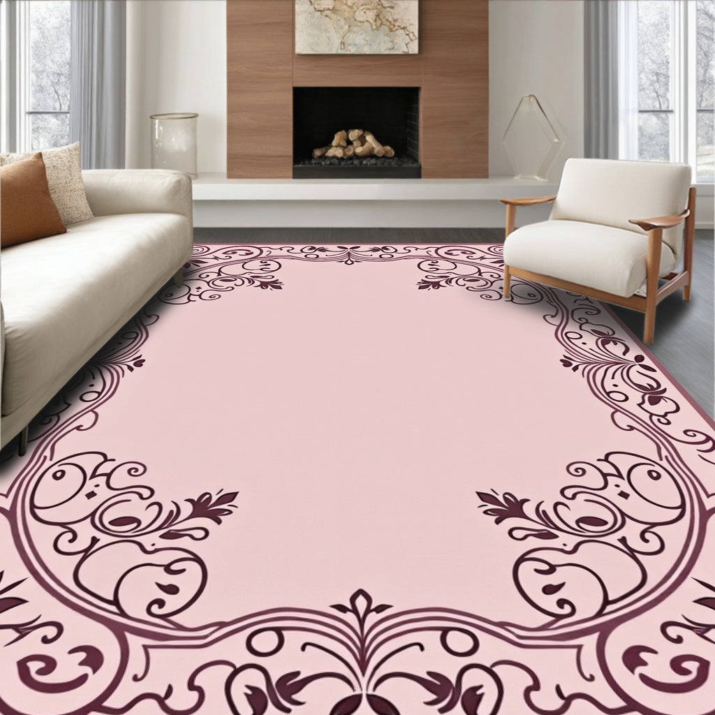 Elegant Floral Scrollwork Border Design Rug