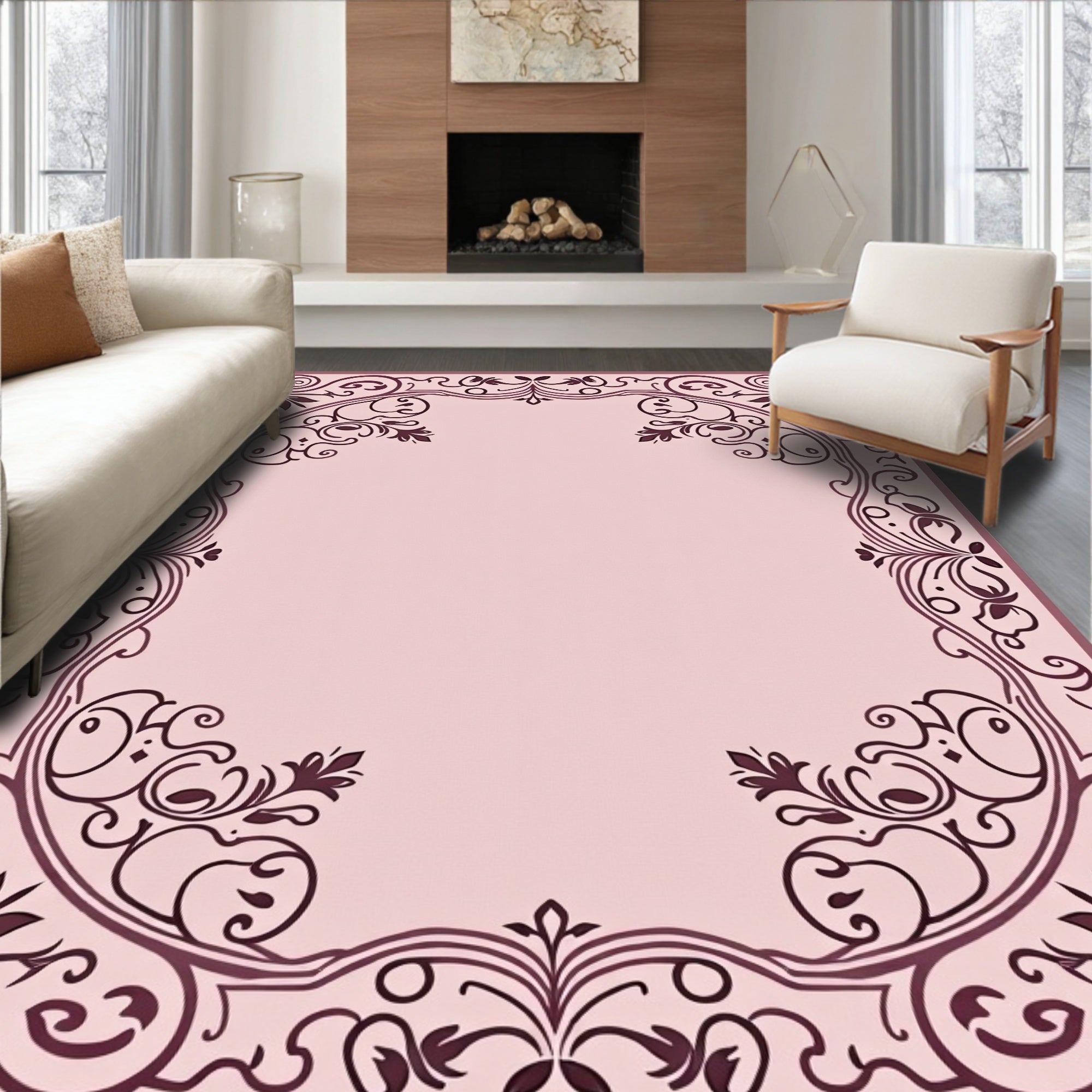 Elegant Floral Scrollwork Border Design Rug