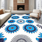 Vibrant Cornflower Blue Floral Medallion Rug