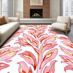 Coral Pink Leafy Branch Pattern Rug