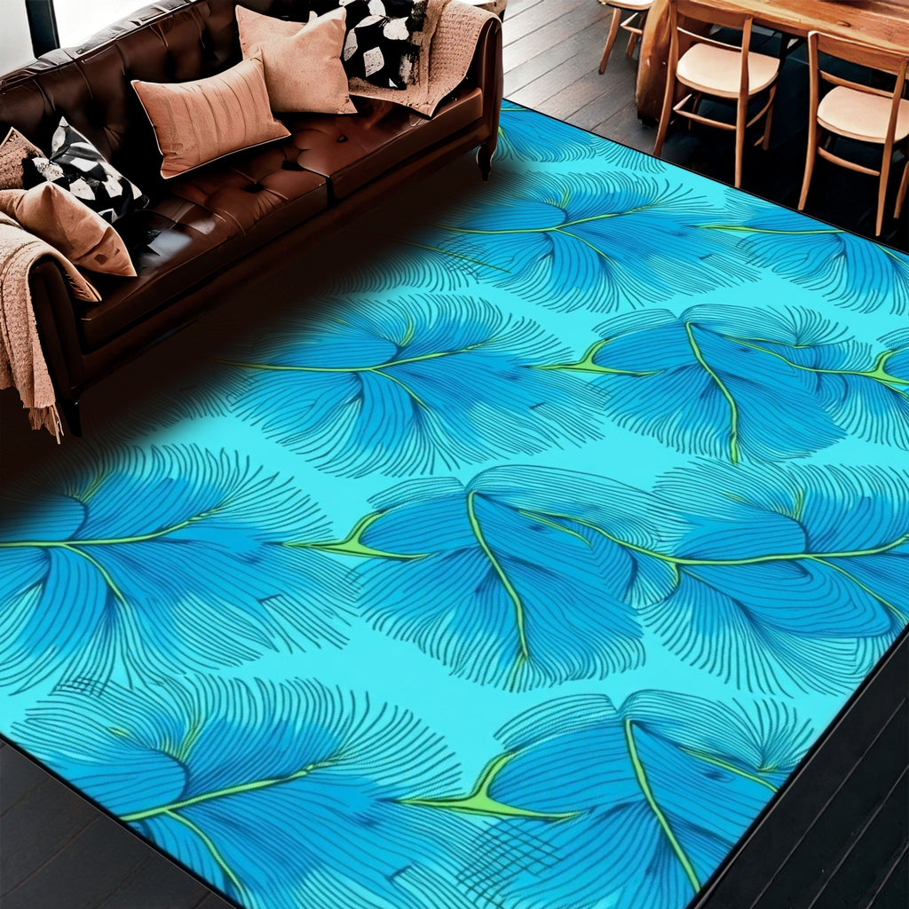 Abstract Blue Feather Pattern Rug