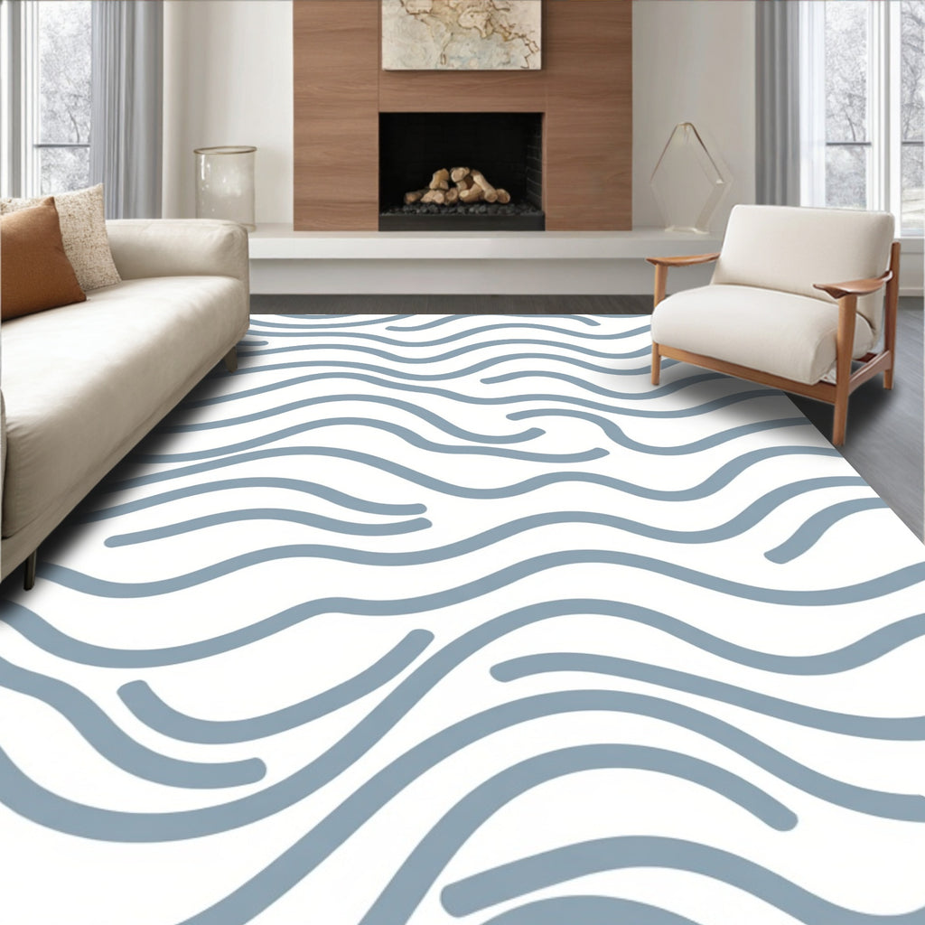 Serene Blue Line Flow Pattern Rug