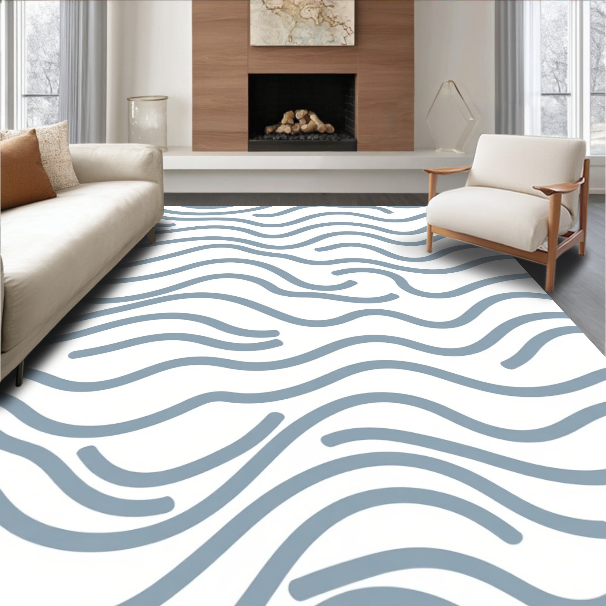 Serene Blue Line Flow Pattern Rug