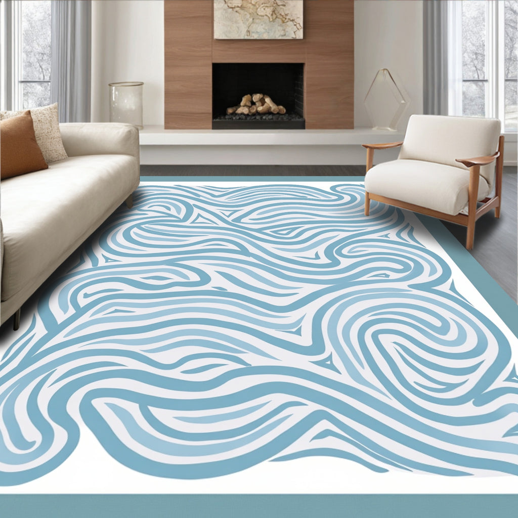 Abstract Blue Swirl Pattern Rug
