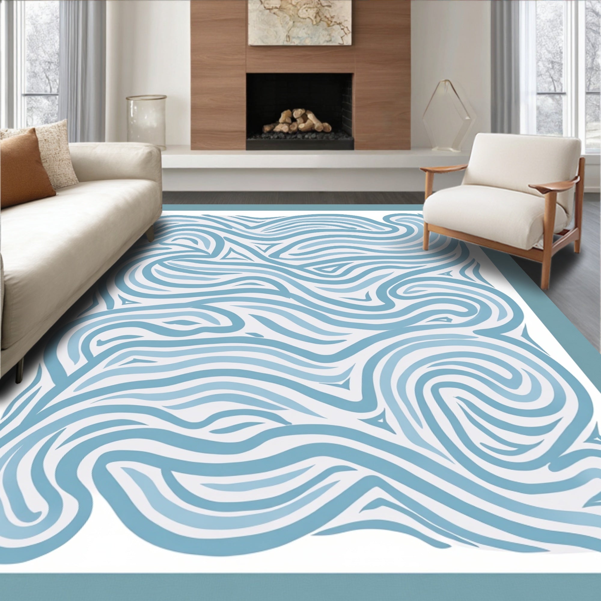 Abstract Blue Swirl Pattern Rug