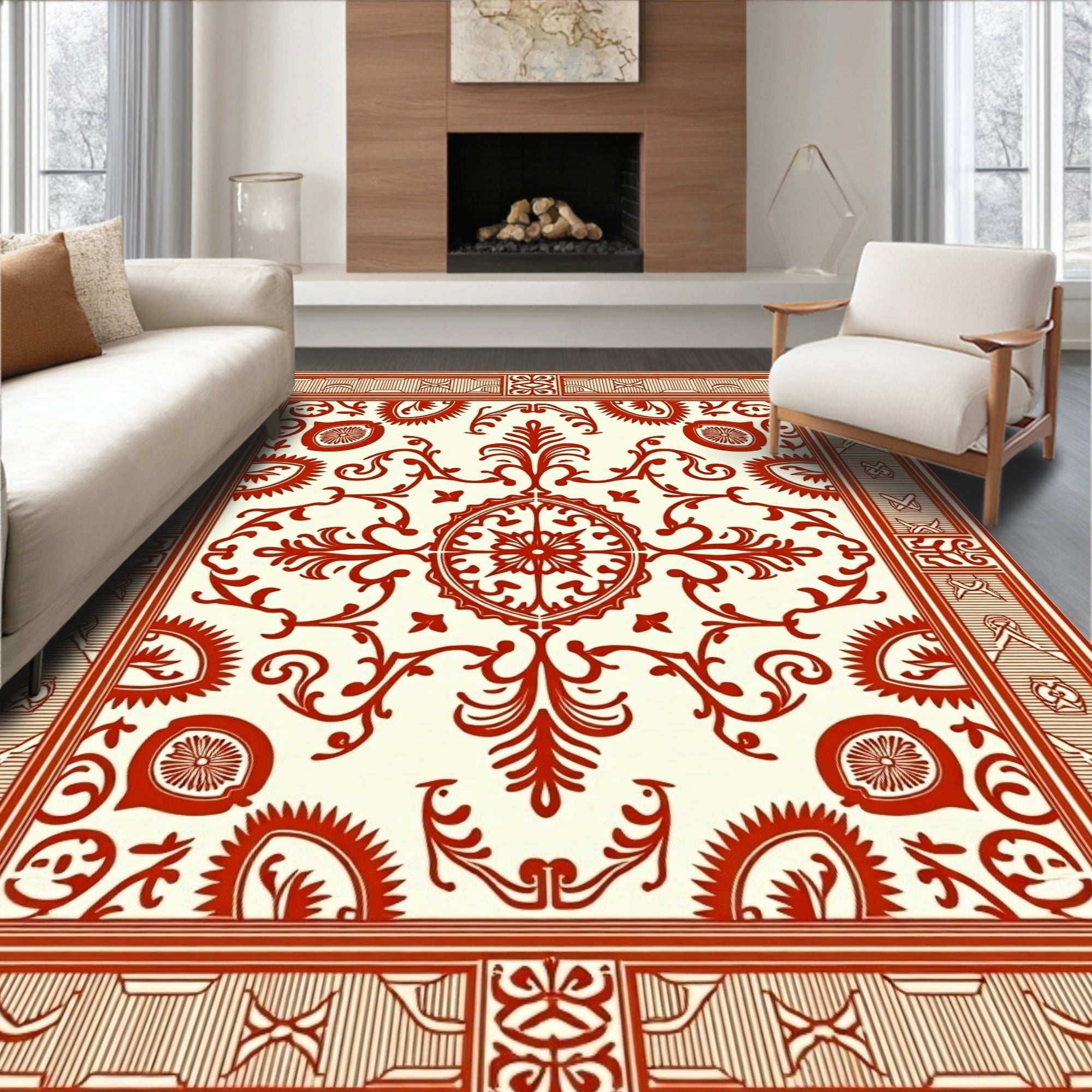 Ornate Red Floral Medallion Rug