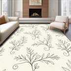 Botanical Outline Patterned Cream Rug