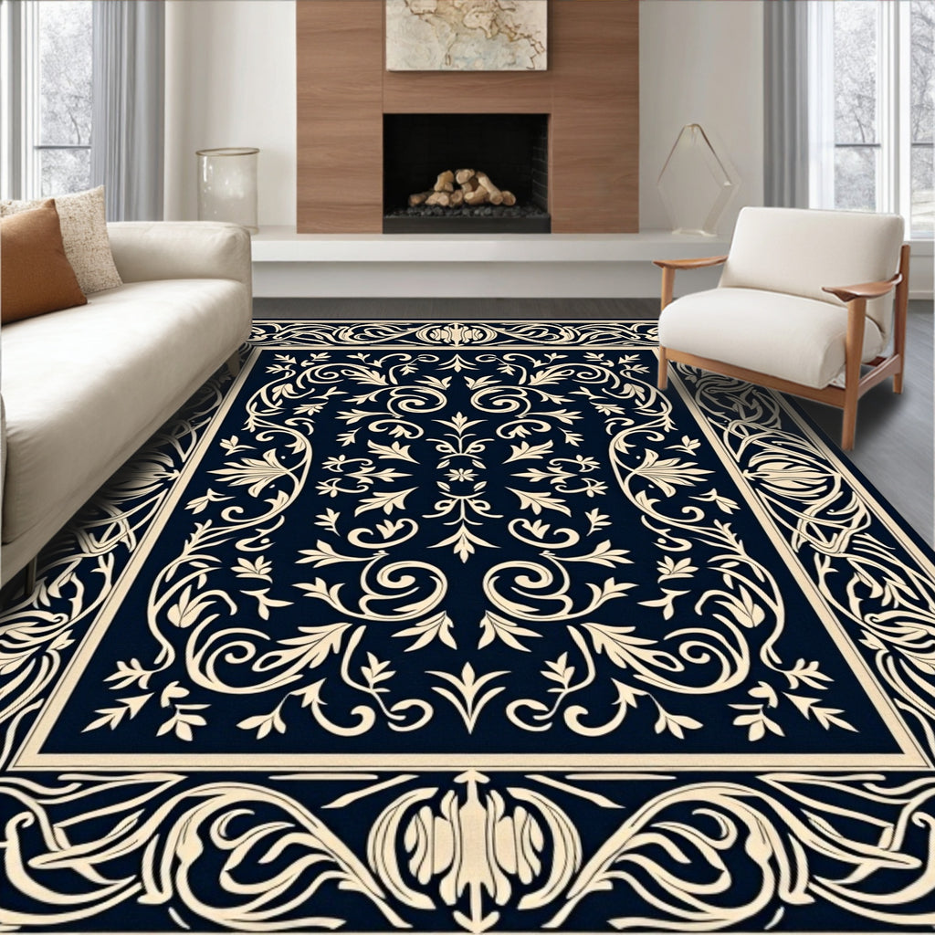 Classic Floral Border With Intricate Scrolls Rug
