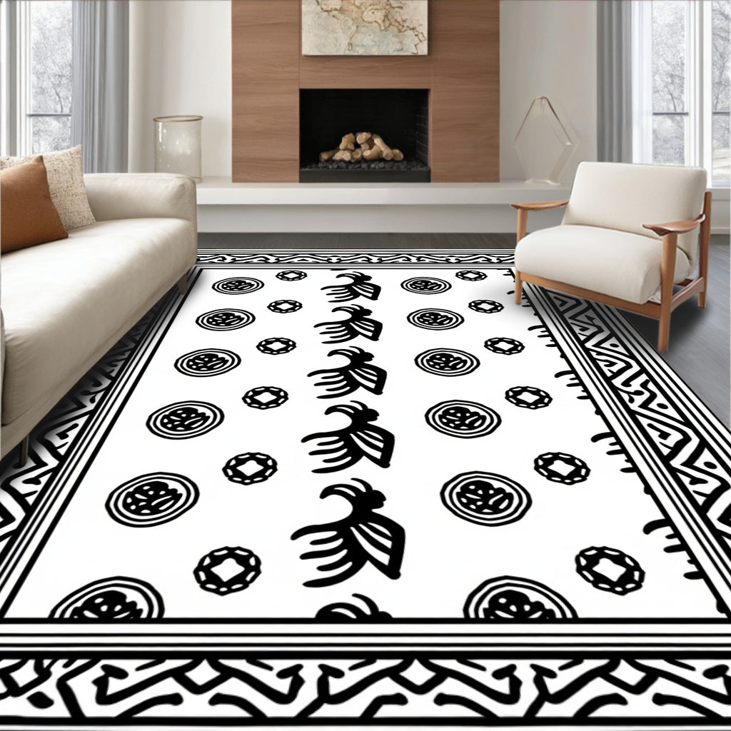 Bold Figures Circular Accents Geometric Border Rug