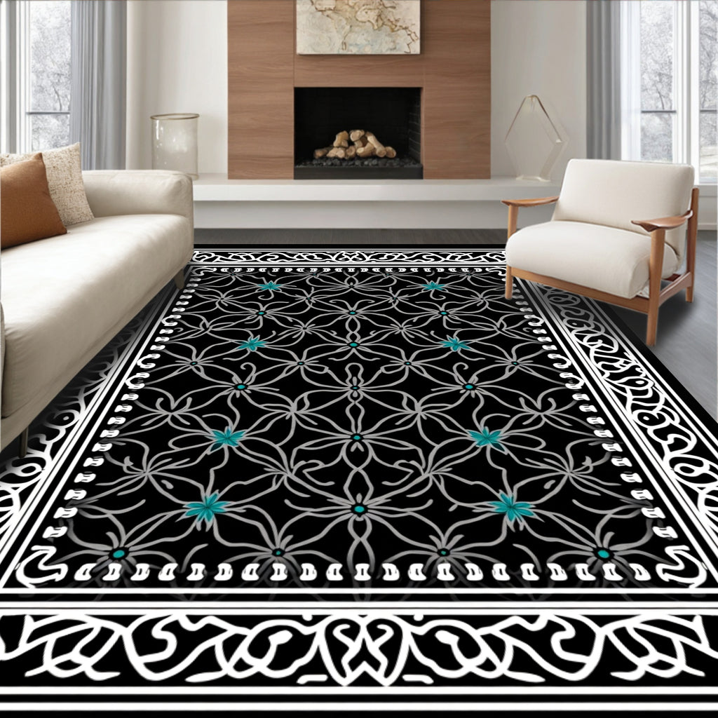 Interlocking Floral Pattern With Teal Accents Rug