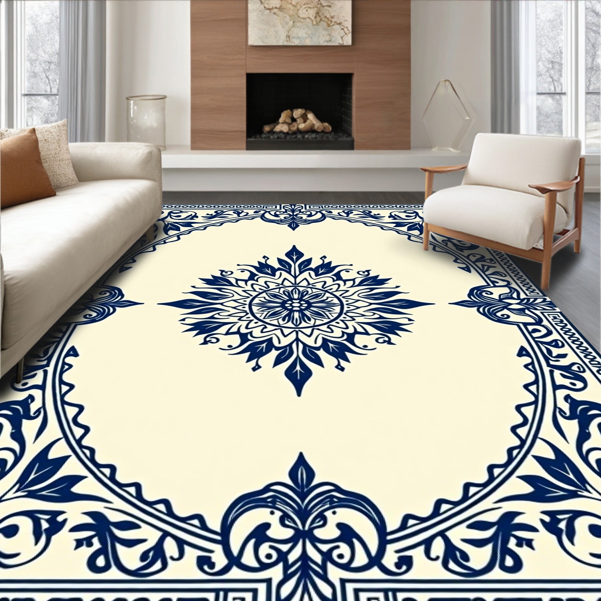 Elegant Floral Mandala Border Design Rug
