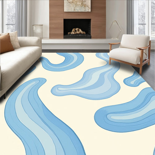 Abstract Blue Wavy Organic Lines Rug