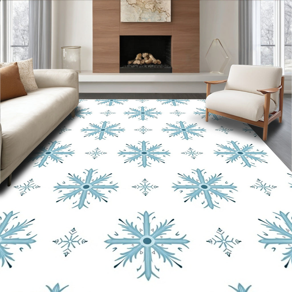 Aqua Snowflake Repeating Pattern Rug