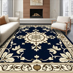Ornate Cream and Navy Floral Rug
