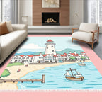 Coastal Town Lighthouse Scenic Seascape Rug