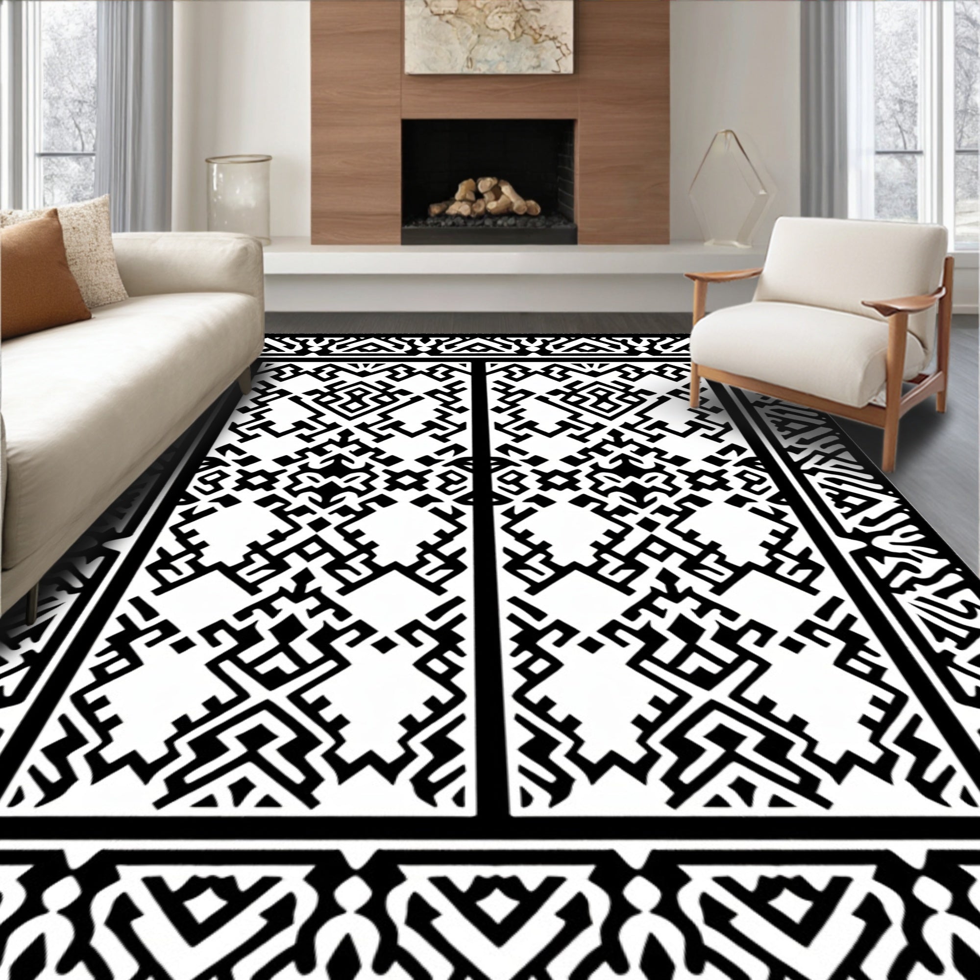 Bold Black and White Geometric Design Rug
