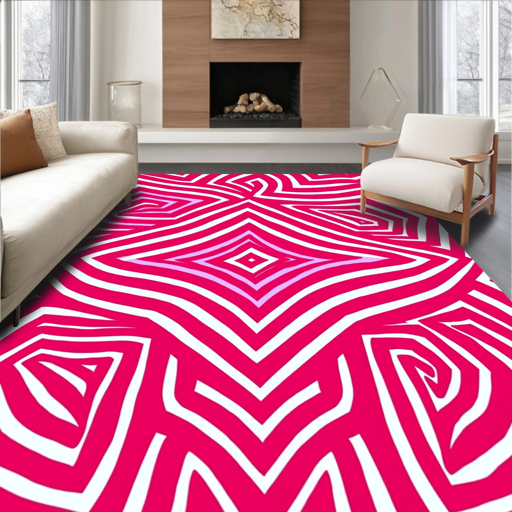 Abstract Geometric Pink Stripes Rug