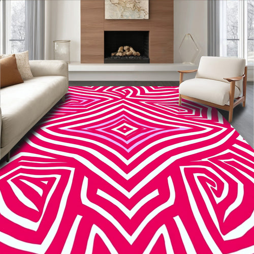 Abstract Geometric Pink Stripes Rug