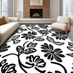 Bold Black Floral Pattern Rug