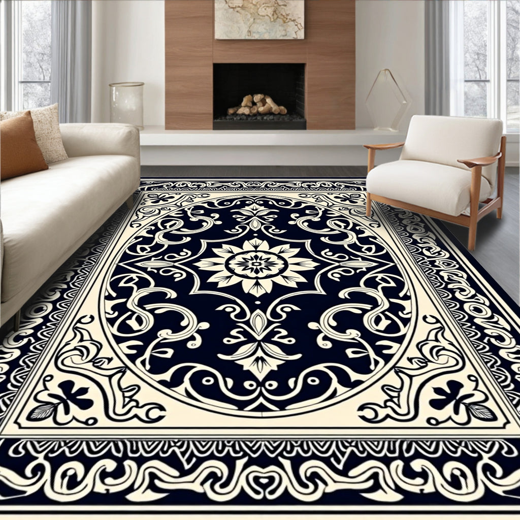 Intricate Floral Scroll Medallion Design Rug