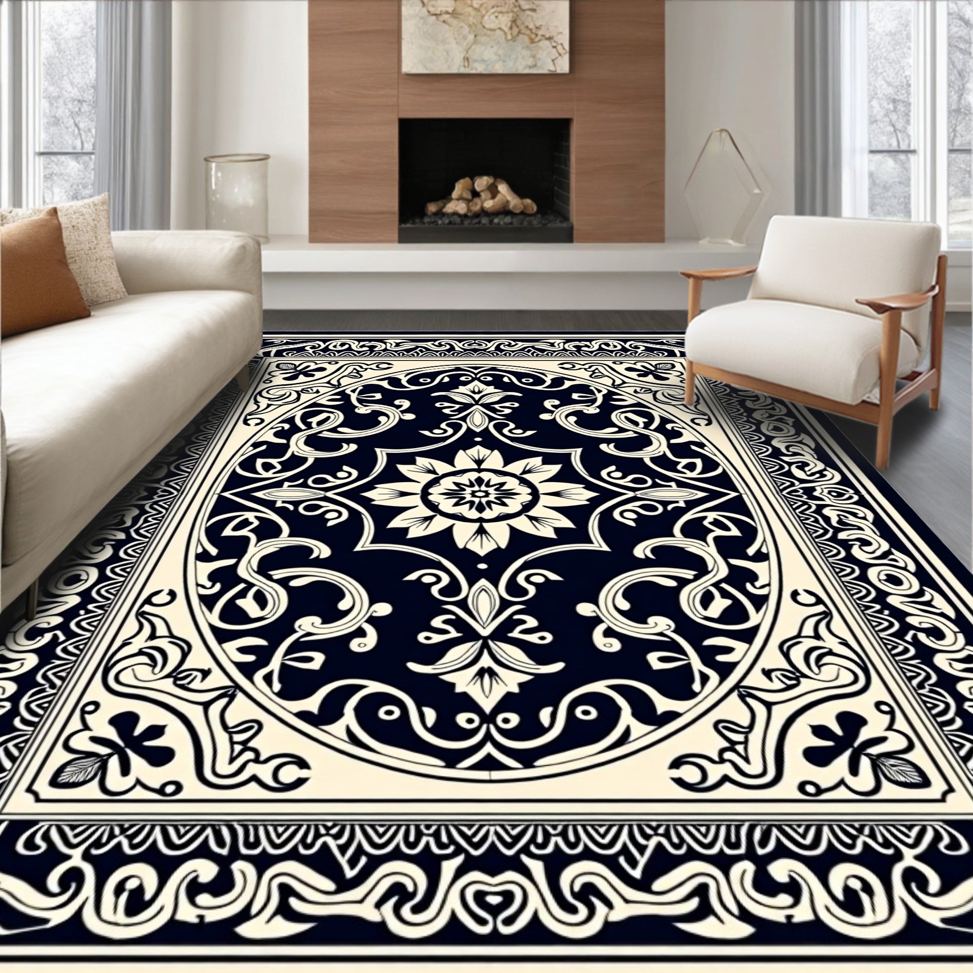 Intricate Floral Scroll Medallion Design Rug