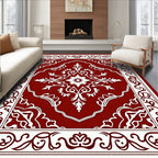 Rich Red Floral Damask Pattern Rug