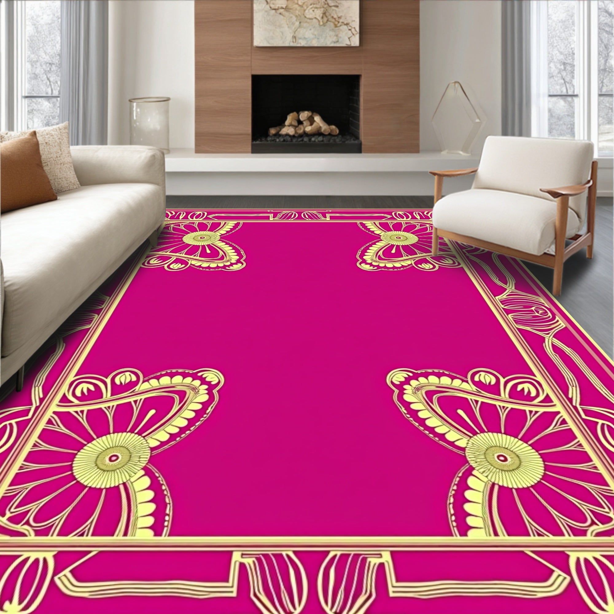 Victorian Floral Design Border Rug