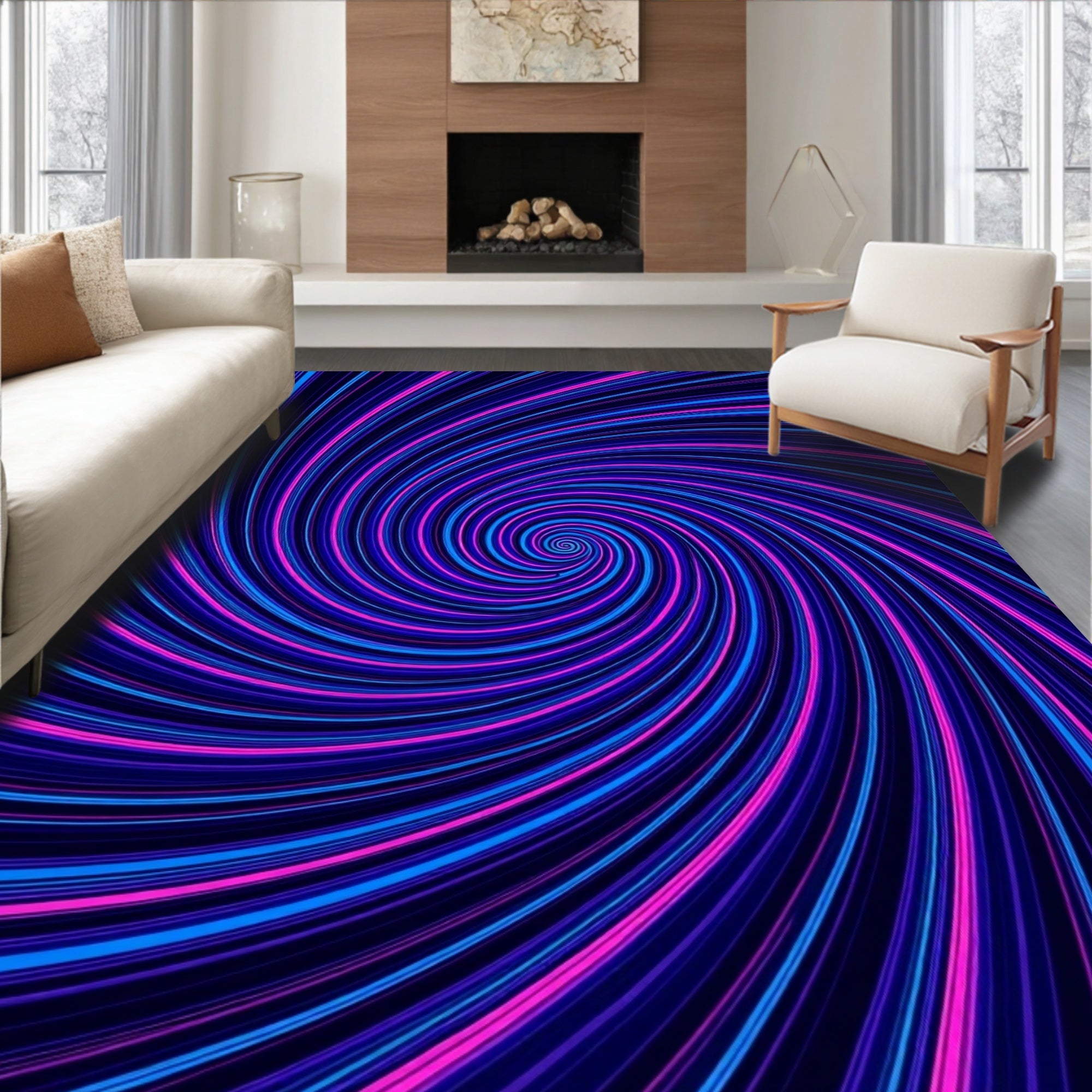 Vibrant Neon Swirl Striped Rug