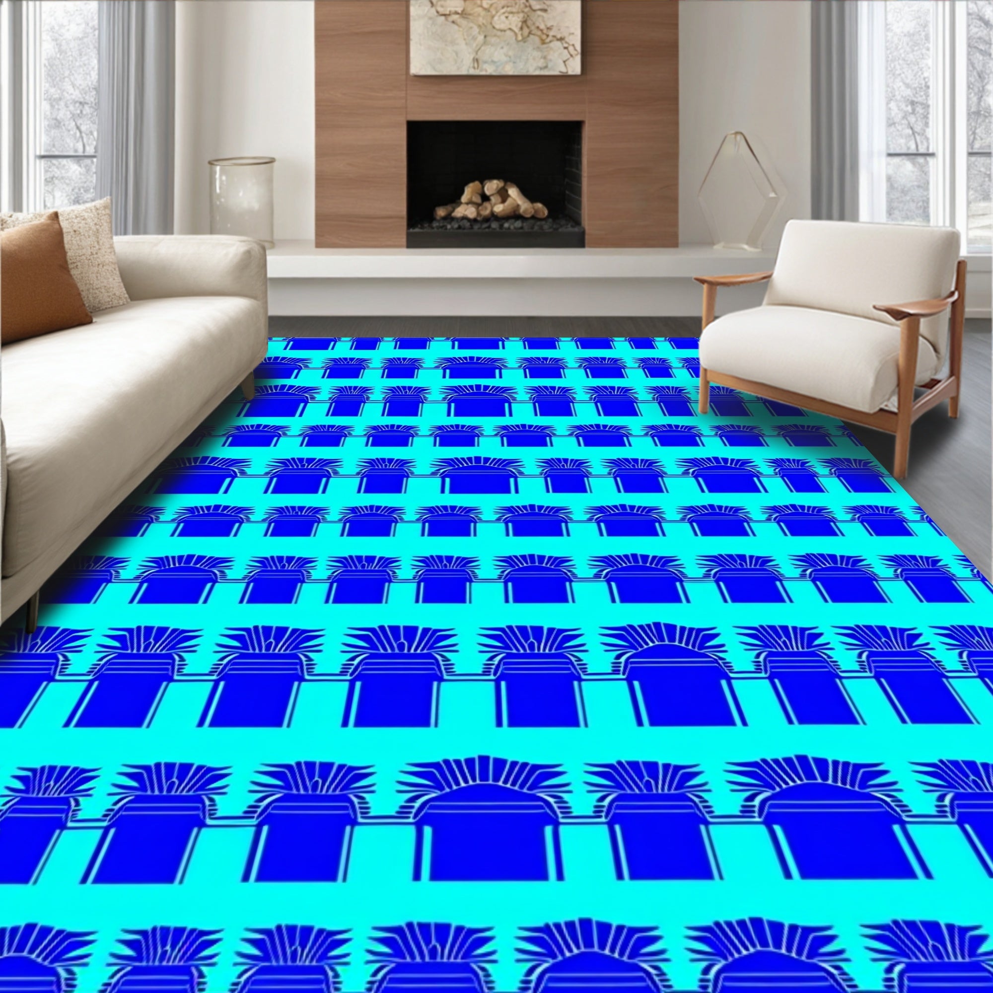 Blue Archway Stripe Pattern Rug