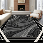 Monochrome Swirl Deco Border Rug