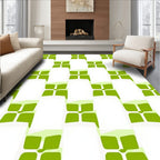 Geometric Checkerboard Green White Pattern Rug