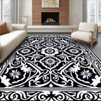 Classic Black White Floral Medallion Rug