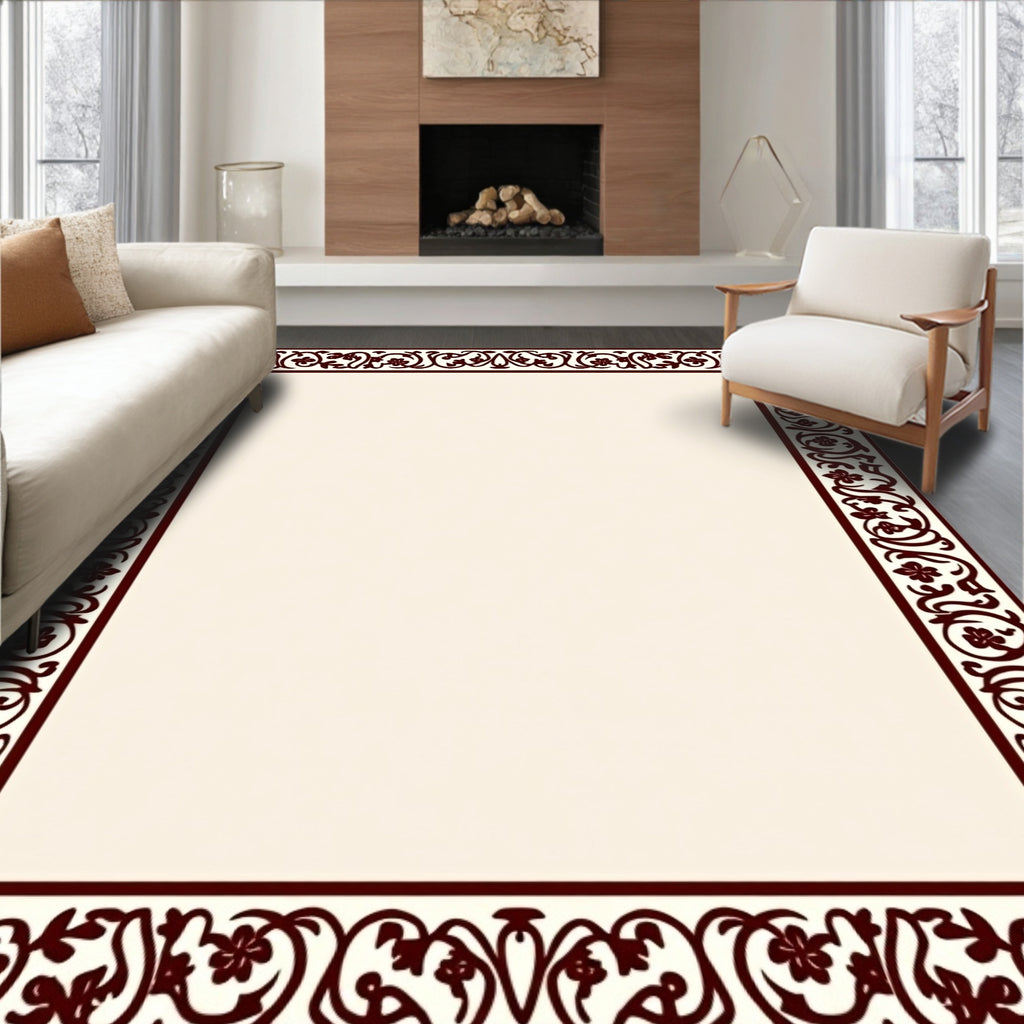 Ornate Floral Scroll Border Design Rug