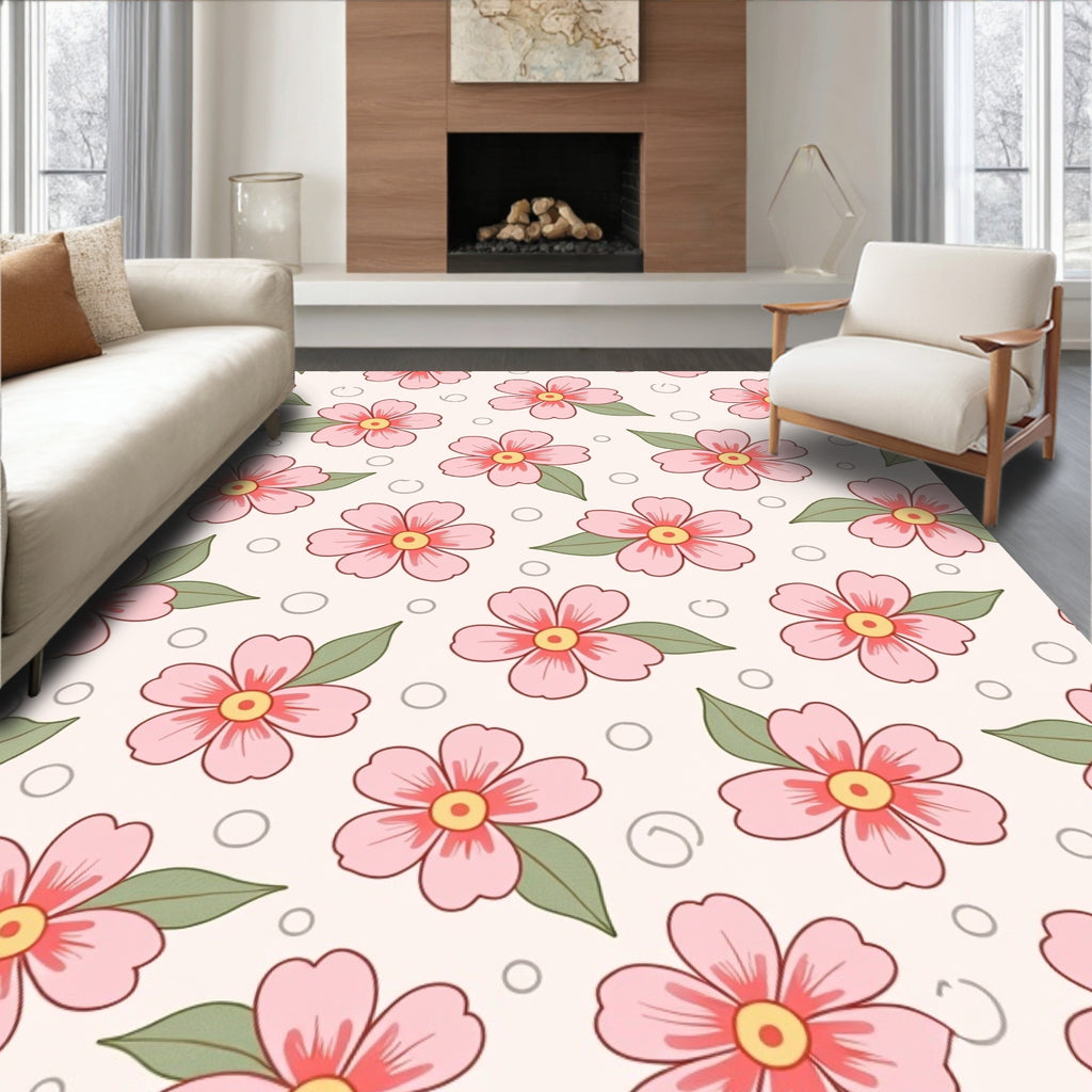 Blush Pink Floral Pattern Rug