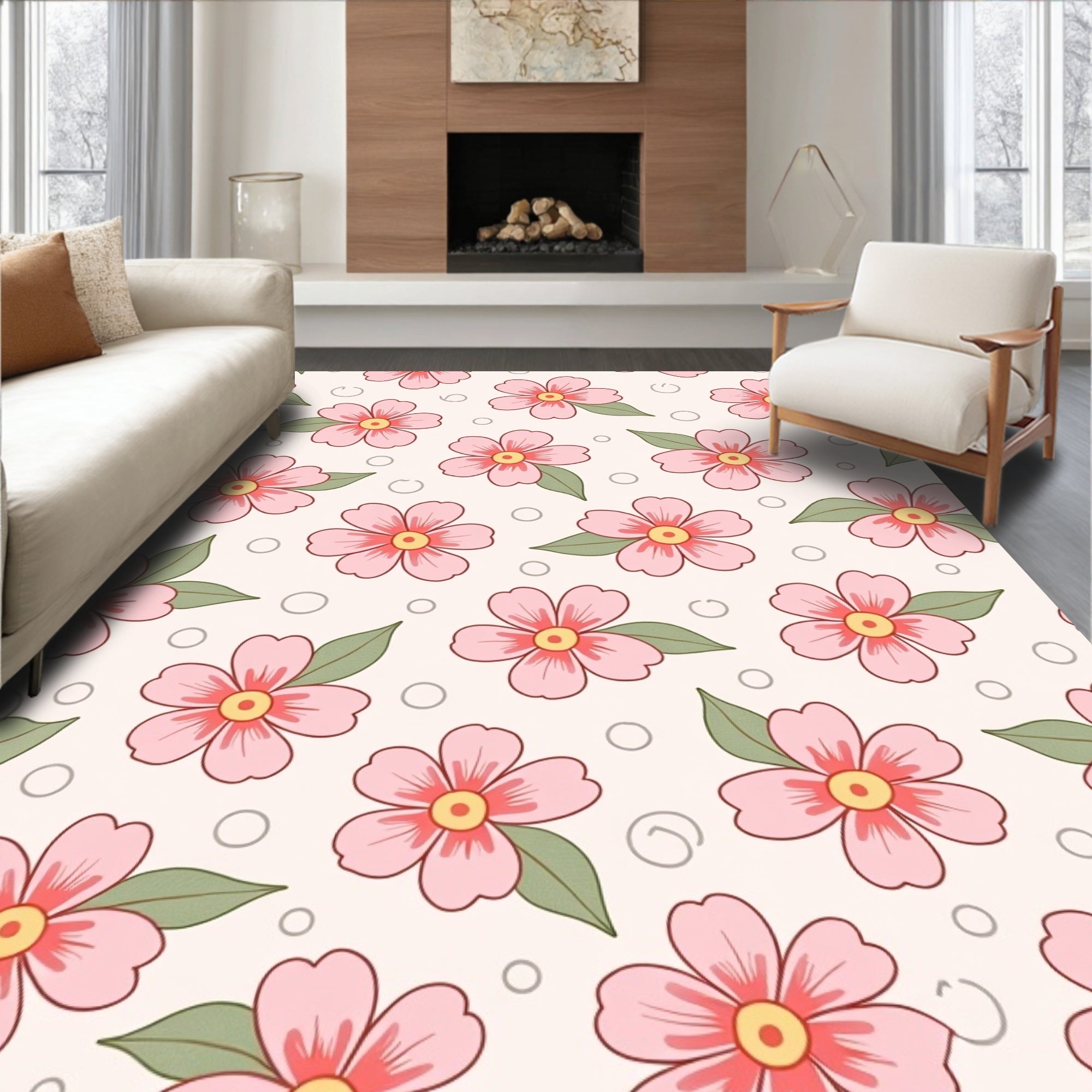 Blush Pink Floral Pattern Rug