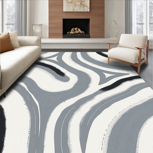 Abstract Gray Brushstroke Swirl Rug