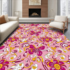 Pink Butterfly Floral Swirl Pattern Rug