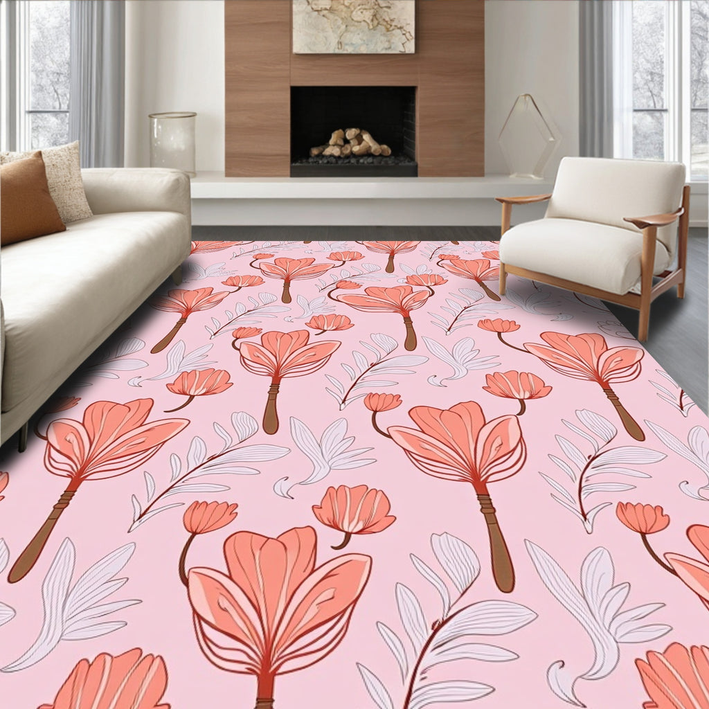 Coral Bloom Abstract Floral Pattern Rug