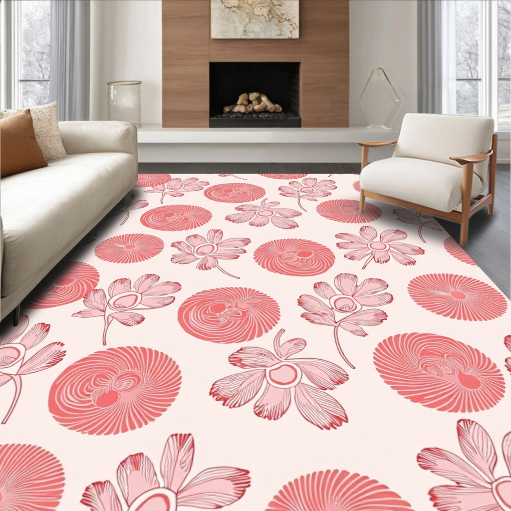 Pink Floral Daisy Inspired Pattern Rug